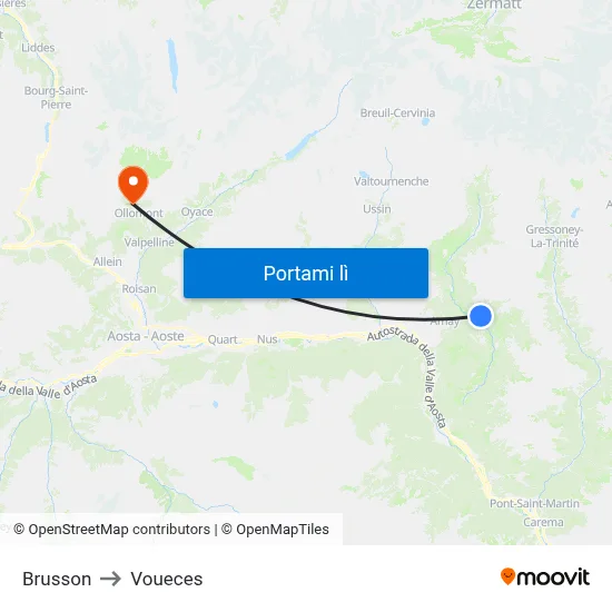 Brusson to Voueces map