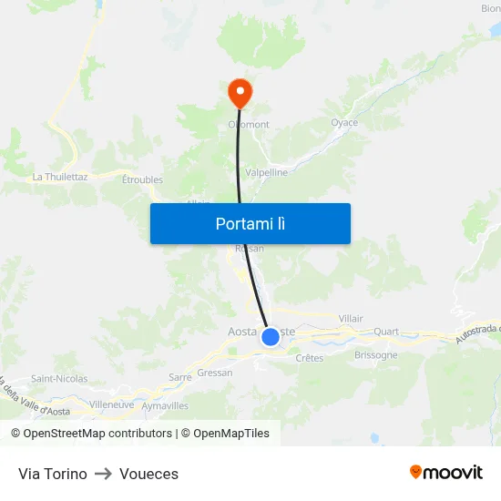 Via Torino to Voueces map
