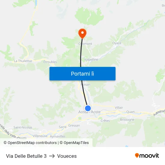 Via Delle Betulle 3 to Voueces map