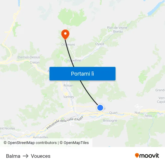 Balma to Voueces map