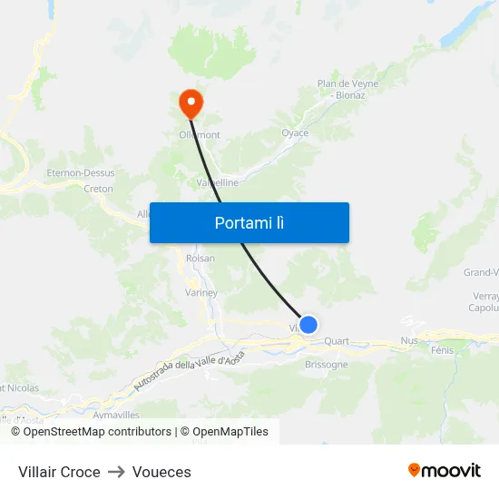 Villair Croce to Voueces map