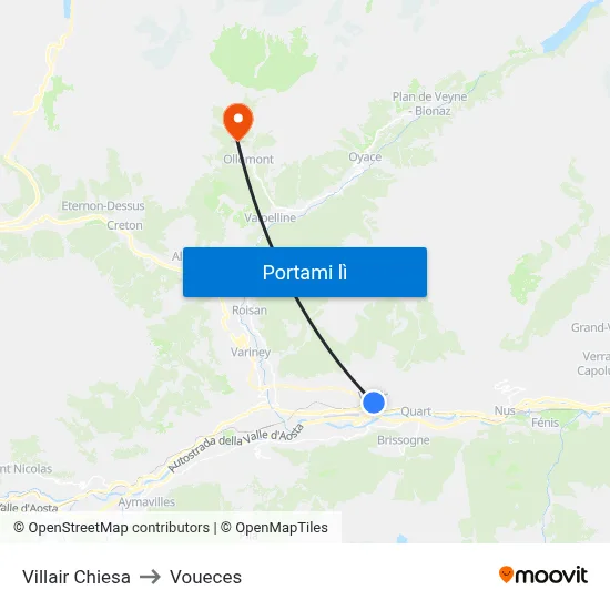 Villair Chiesa to Voueces map