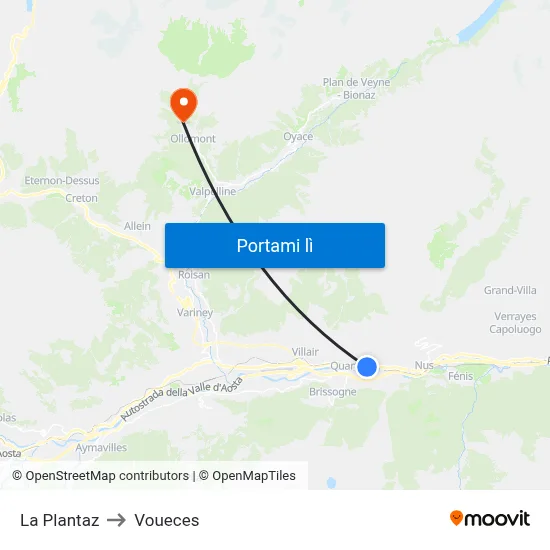 La Plantaz to Voueces map