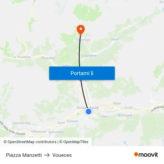 Piazza Manzetti to Voueces map