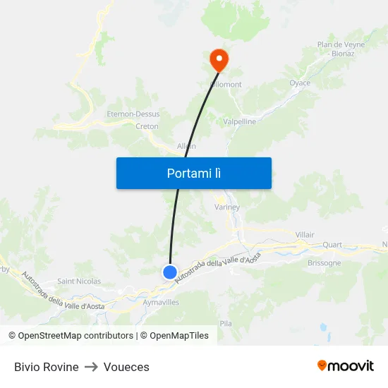 Bivio Rovine to Voueces map