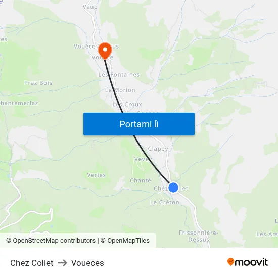 Chez Collet to Voueces map