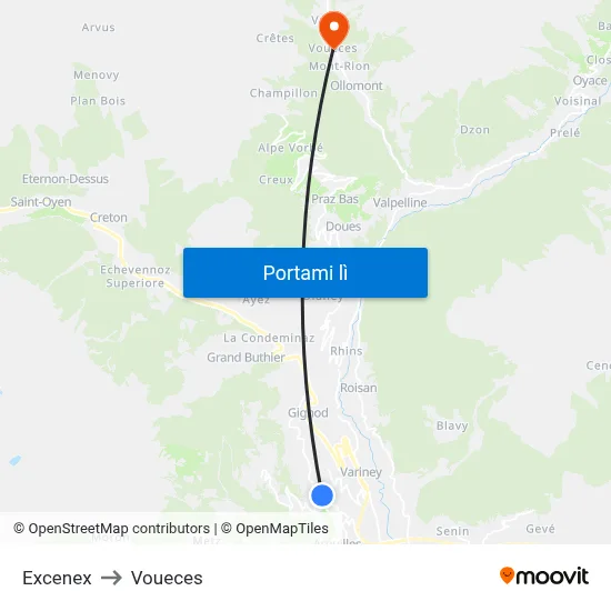 Excenex to Voueces map