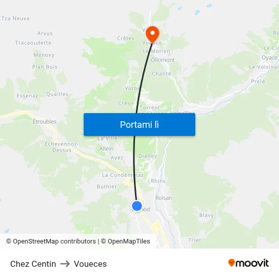 Chez Centin to Voueces map