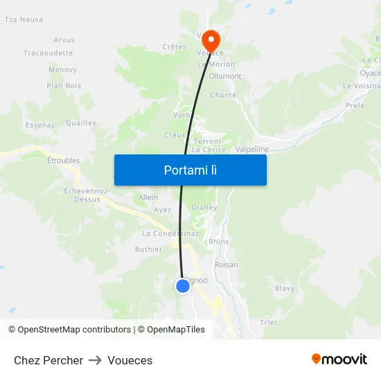 Chez Percher to Voueces map