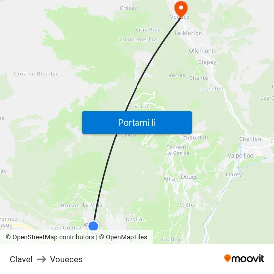 Clavel to Voueces map