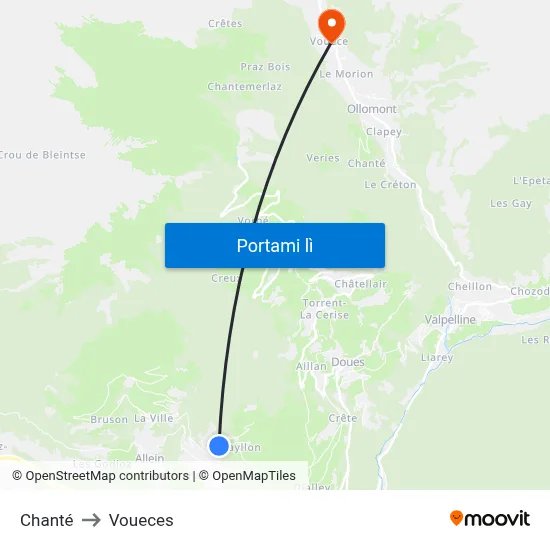 Chanté to Voueces map