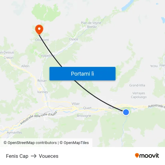 Fenis Cap to Voueces map