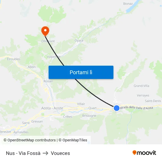 Nus - Via Fossà to Voueces map