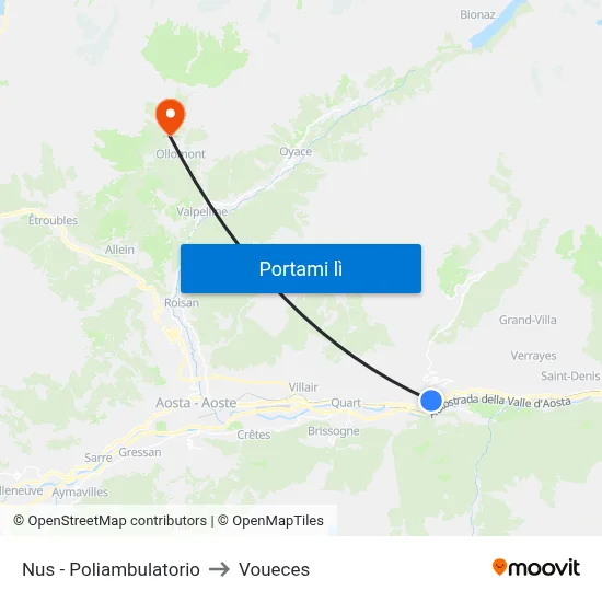 Nus - Poliambulatorio to Voueces map