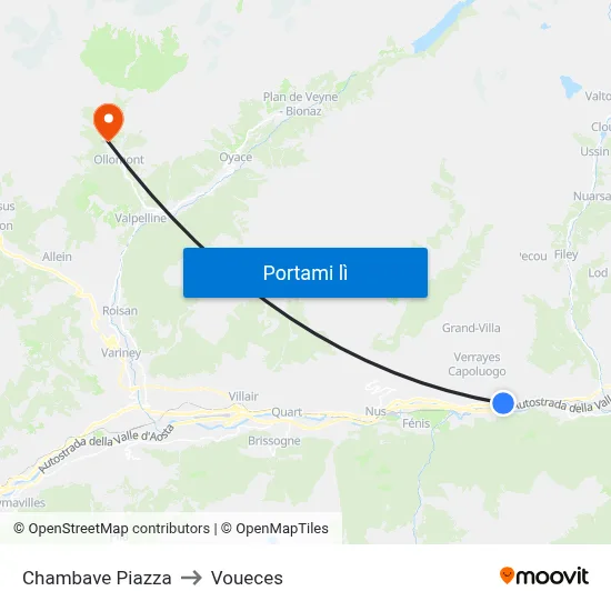 Chambave Piazza to Voueces map
