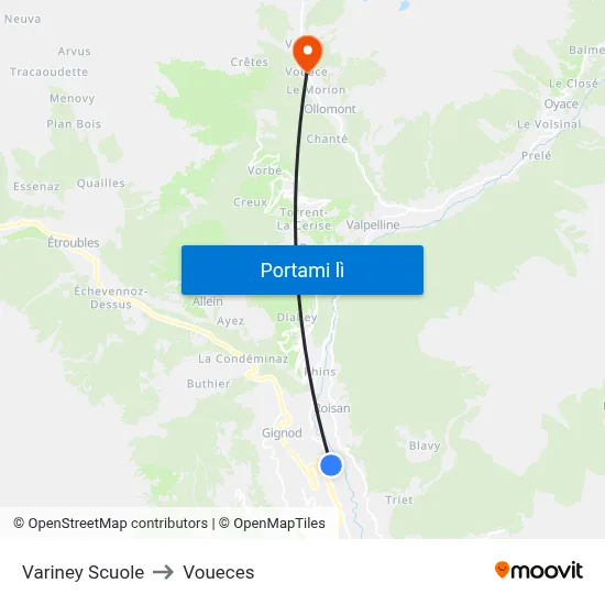 Variney Scuole to Voueces map
