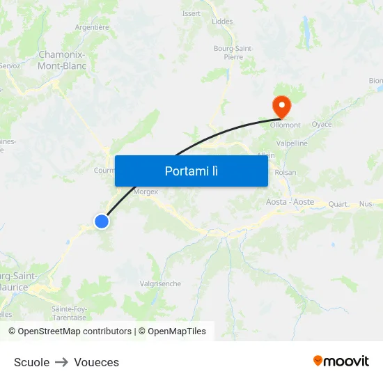Scuole to Voueces map