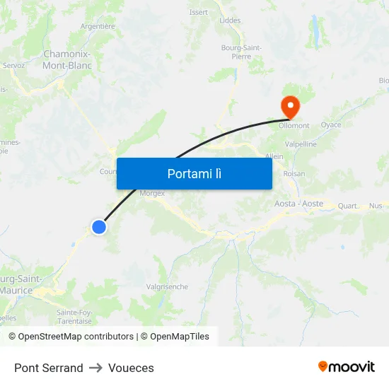 Pont Serrand to Voueces map