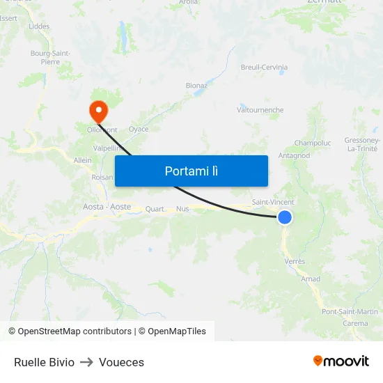 Ruelle Bivio to Voueces map