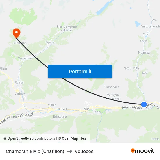 Chameran Bivio (Chatillon) to Voueces map