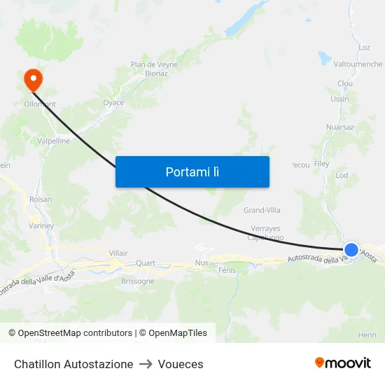 Chatillon Autostazione to Voueces map
