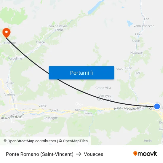Ponte Romano (Saint-Vincent) to Voueces map
