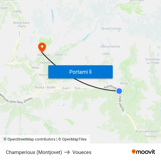 Champerioux (Montjovet) to Voueces map