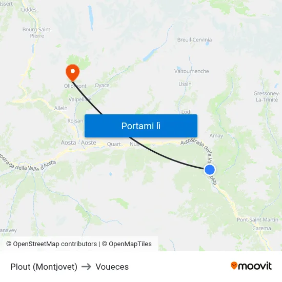 Plout (Montjovet) to Voueces map