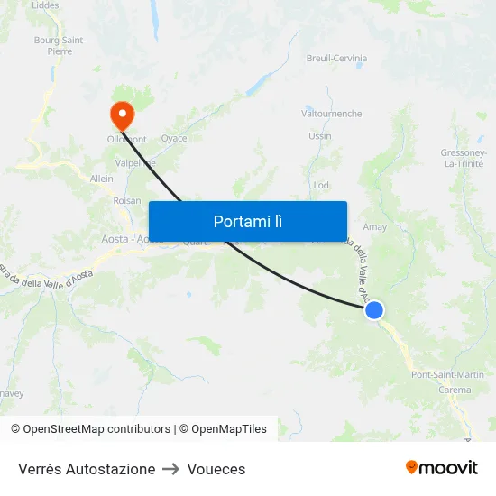 Verrès Autostazione to Voueces map