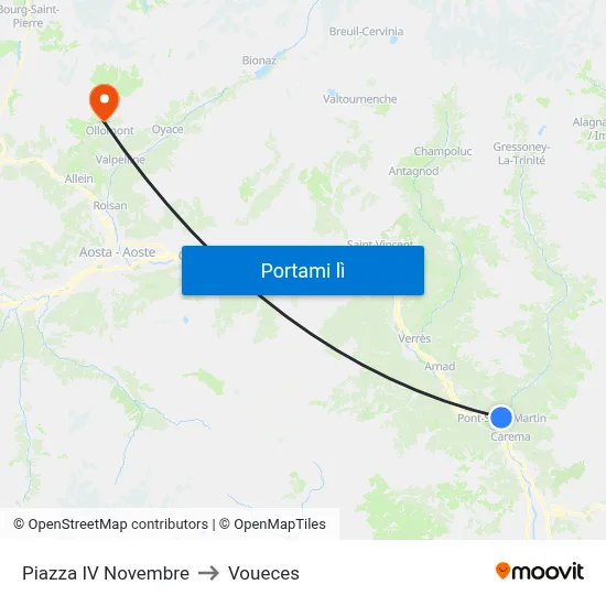 Piazza IV Novembre to Voueces map
