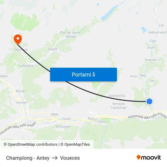 Champlong - Antey to Voueces map