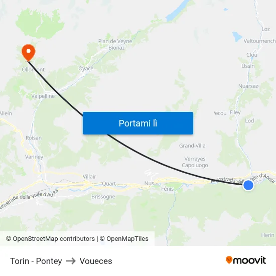Torin - Pontey to Voueces map
