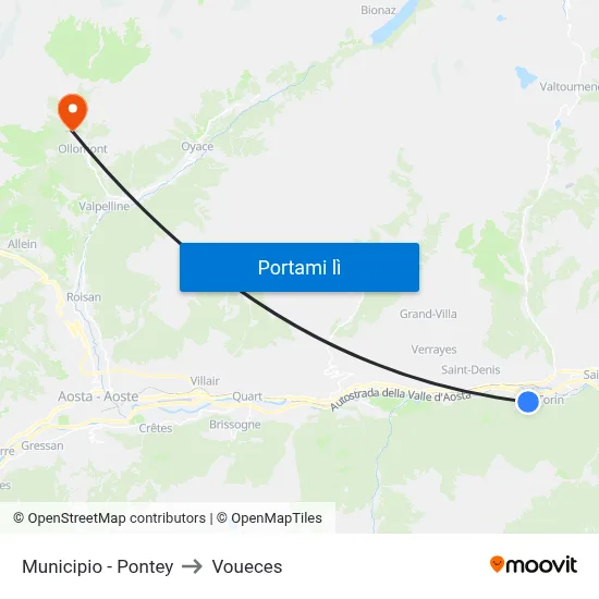 Municipio - Pontey to Voueces map