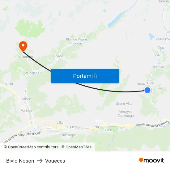 Bivio Noson to Voueces map