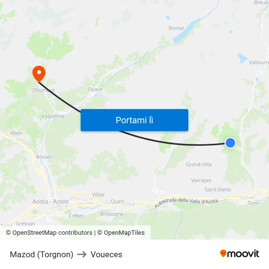 Mazod (Torgnon) to Voueces map
