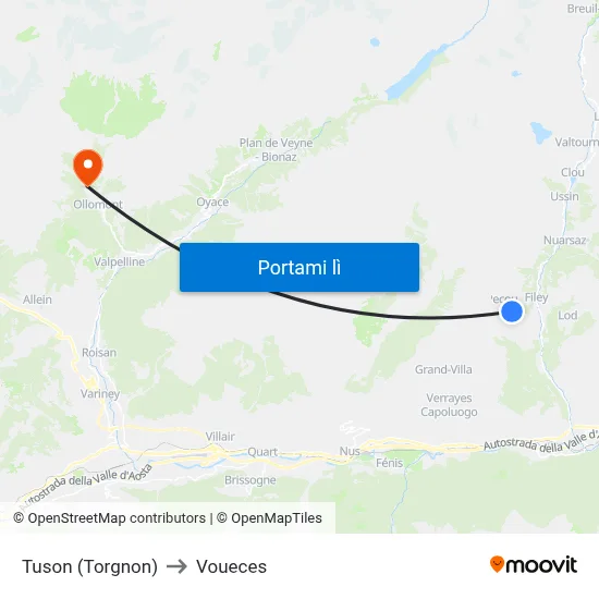 Tuson (Torgnon) to Voueces map