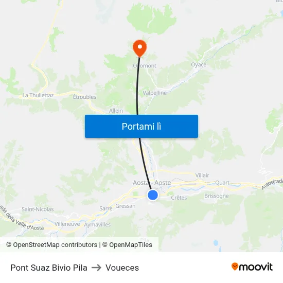 Pont Suaz Bivio Pila to Voueces map
