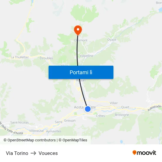 Via Torino to Voueces map
