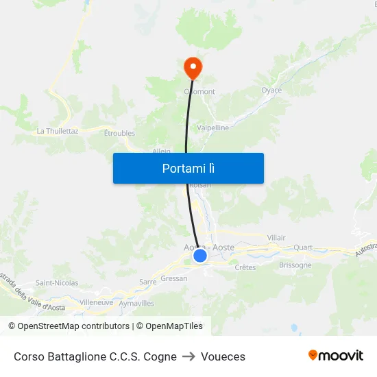 Corso Battaglione C.C.S. Cogne to Voueces map