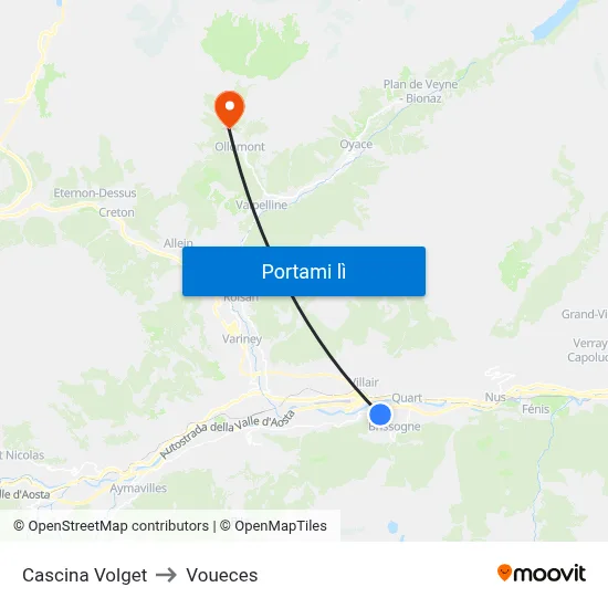 Cascina Volget to Voueces map