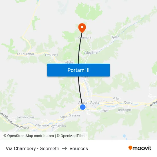 Via Chambery - Geometri to Voueces map