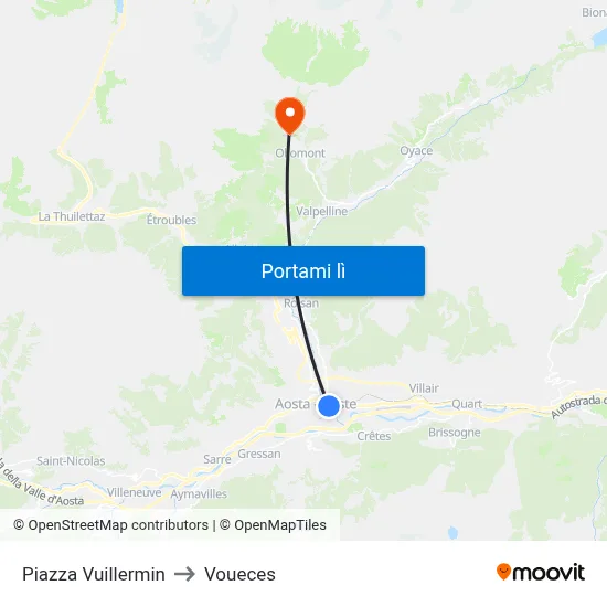 Piazza Vuillermin to Voueces map