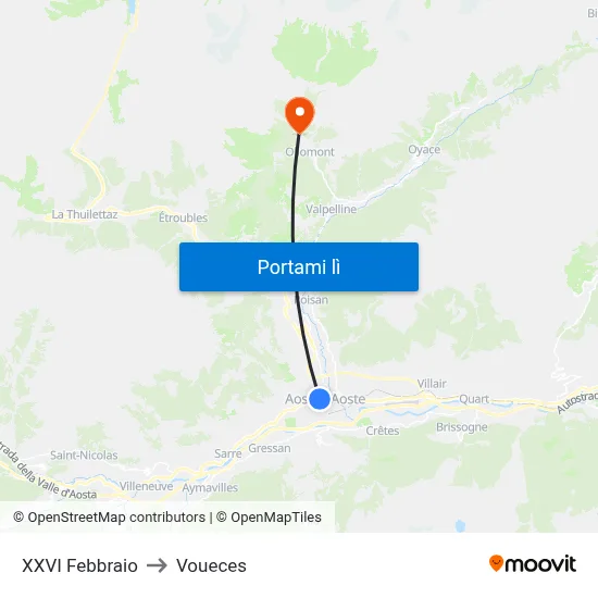 XXVI Febbraio to Voueces map