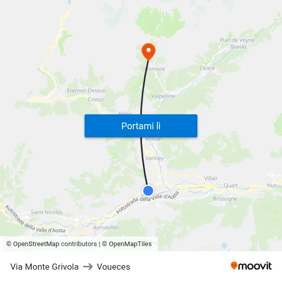 Via Monte Grivola to Voueces map