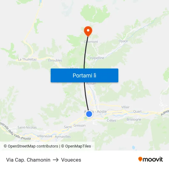 Via Cap. Chamonin to Voueces map