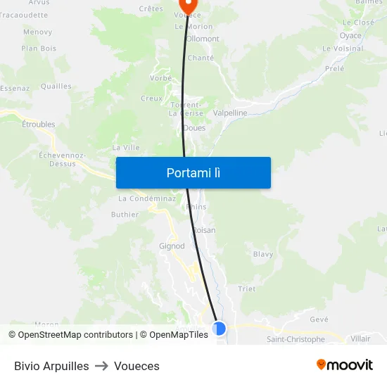 Bivio Arpuilles to Voueces map