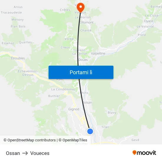 Ossan to Voueces map