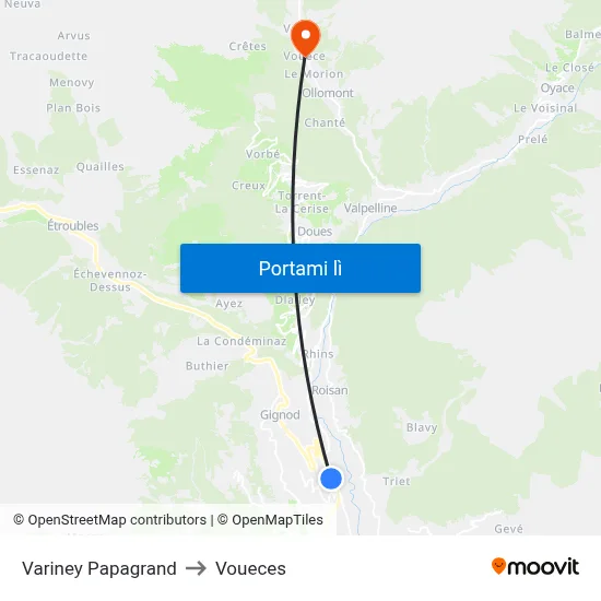 Variney Papagrand to Voueces map