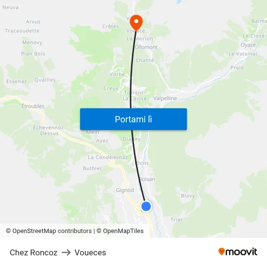 Chez Roncoz to Voueces map