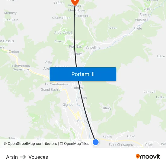 Arsin to Voueces map